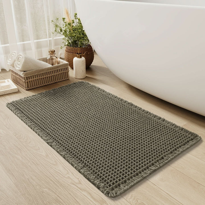 Kalsten | AbsorbEase | Waffle Bath Mat with Fringes – Quick-Dry & Non-Slip