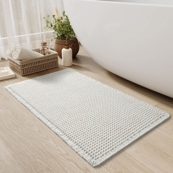 Kalsten | AbsorbEase | Waffle Bath Mat with Fringes – Quick-Dry & Non-Slip