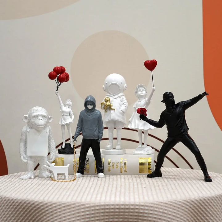 Kalsten | Artify Banksy sculpture collection | Flower thrower & balloon girl | Pop art figures | Modern office & home decoration