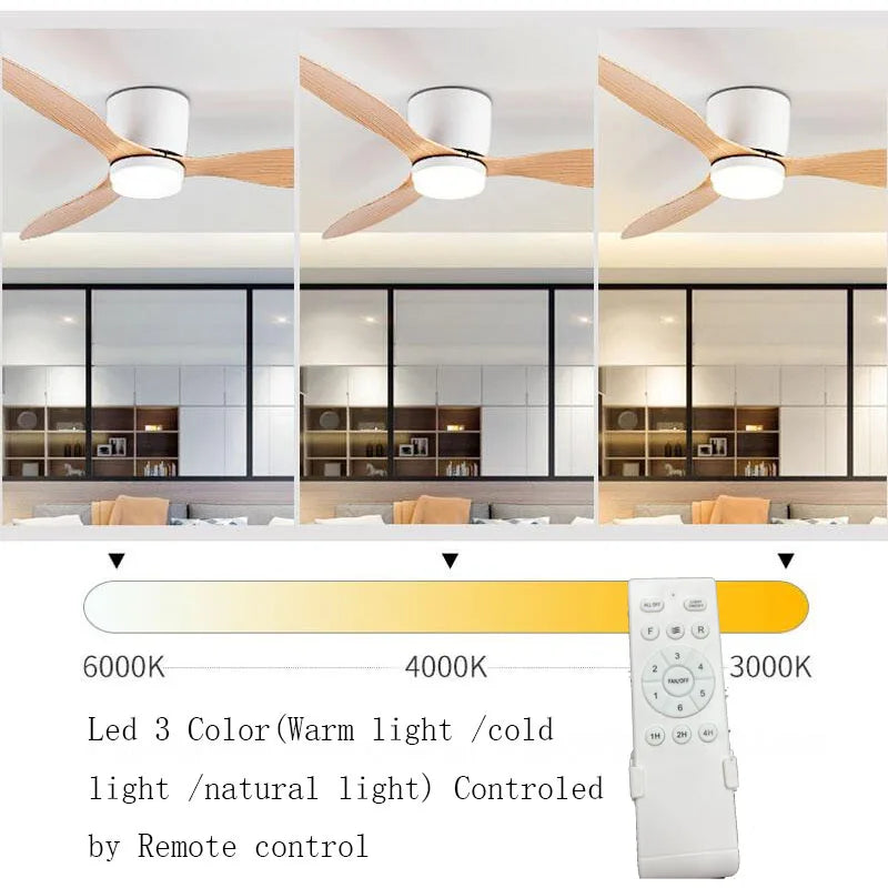 42/52 Inch Ceiling Fans with LED Light - 3 Colors, 6 Speeds DC Motor, Remote Control, Low Profile Decorative Fans with Lighting | Skanto