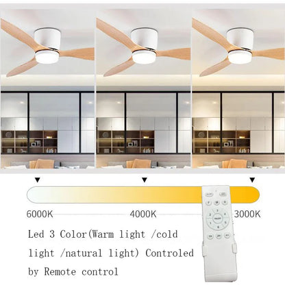 42/52 Inch Ceiling Fans with LED Light - 3 Colors, 6 Speeds DC Motor, Remote Control, Low Profile Decorative Fans with Lighting | Skanto