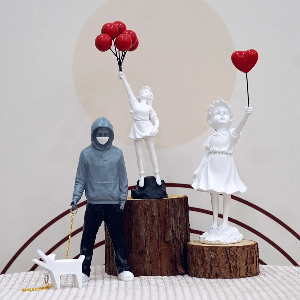 Kalsten | Artify Banksy sculpture collection | Flower thrower & balloon girl | Pop art figures | Modern office & home decoration