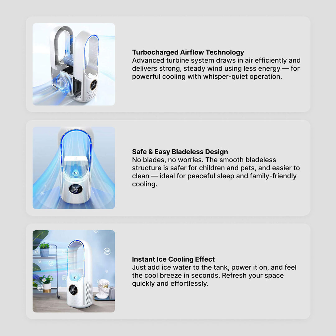 Bladeless Portable Air Conditioner | Ultra-Quiet, Ergonomic Design & Ideal for Home and Office Use | Kalsten