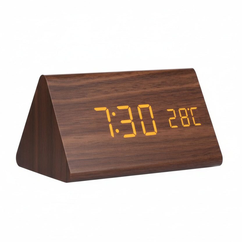 LED Alarm Clock Wood Look with 3 Alarms & Temperature | Kalsten