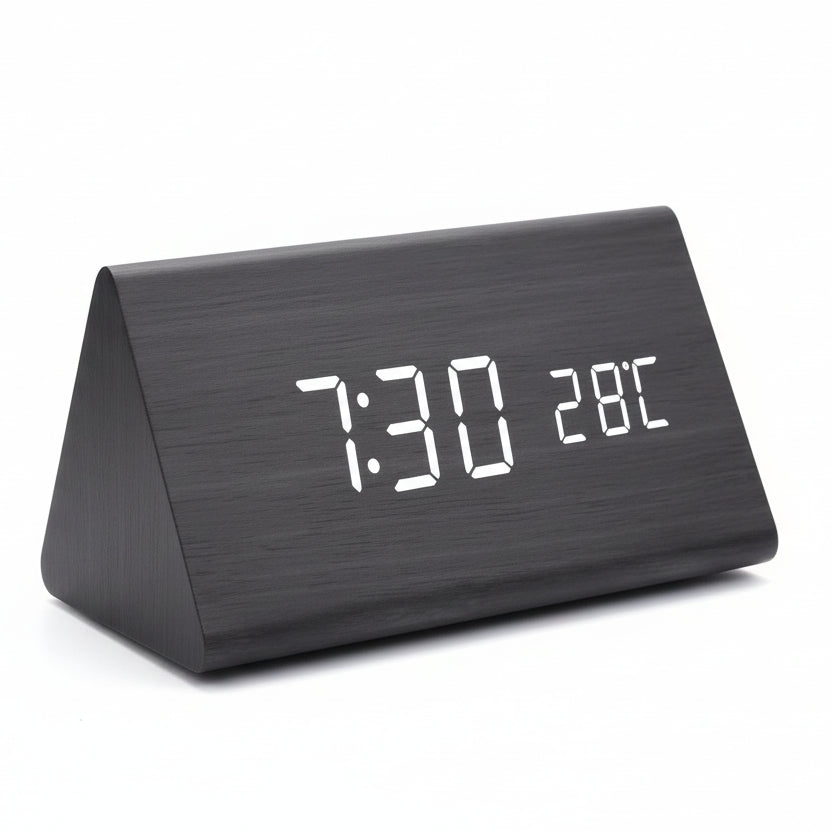 LED Alarm Clock Wood Look with 3 Alarms & Temperature | Kalsten