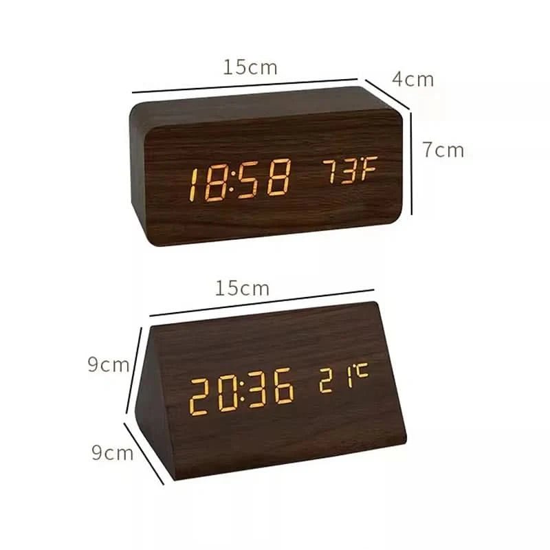 LED Alarm Clock Wood Look with 3 Alarms & Temperature | Kalsten