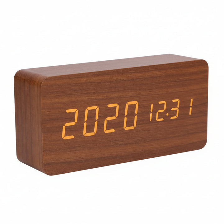 LED Alarm Clock Wood Look with 3 Alarms & Temperature | Kalsten