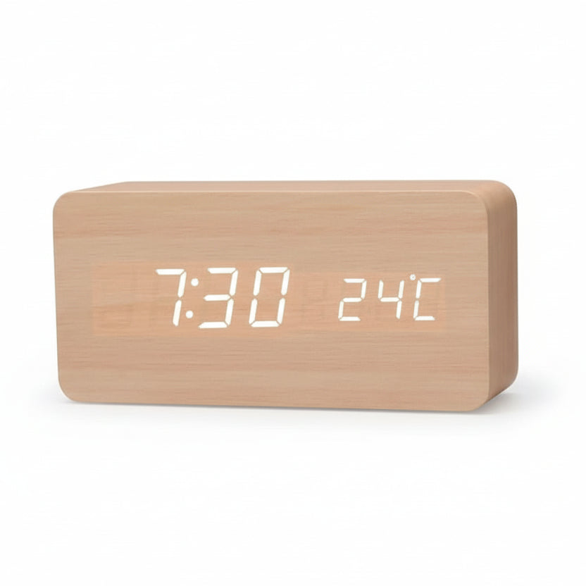 LED Alarm Clock Wood Look with 3 Alarms & Temperature | Kalsten