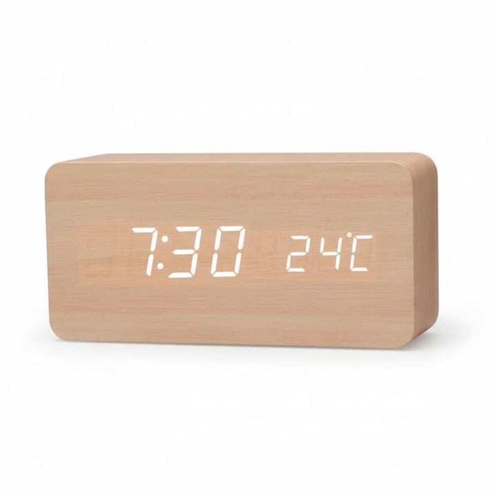 LED Alarm Clock Wood Look with 3 Alarms & Temperature | Kalsten