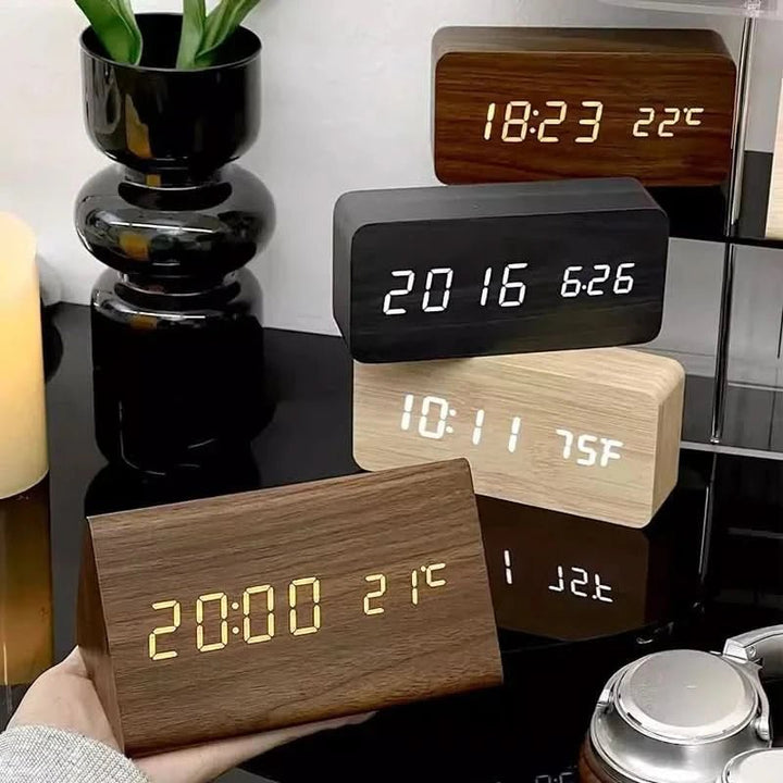 LED Alarm Clock Wood Look with 3 Alarms & Temperature | Kalsten