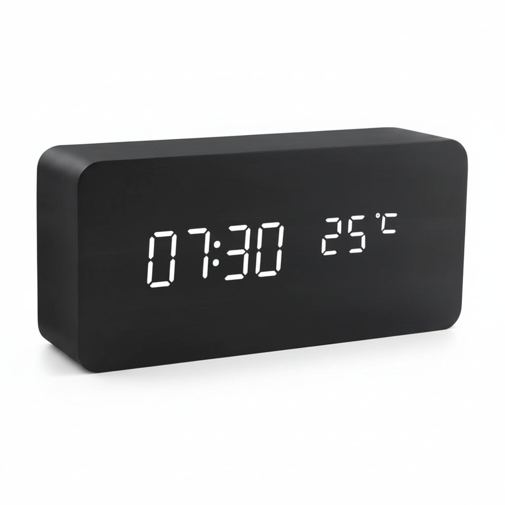 LED Alarm Clock Wood Look with 3 Alarms & Temperature | Kalsten