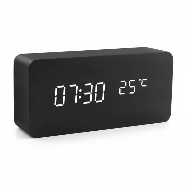 LED Alarm Clock Wood Look with 3 Alarms & Temperature | Kalsten