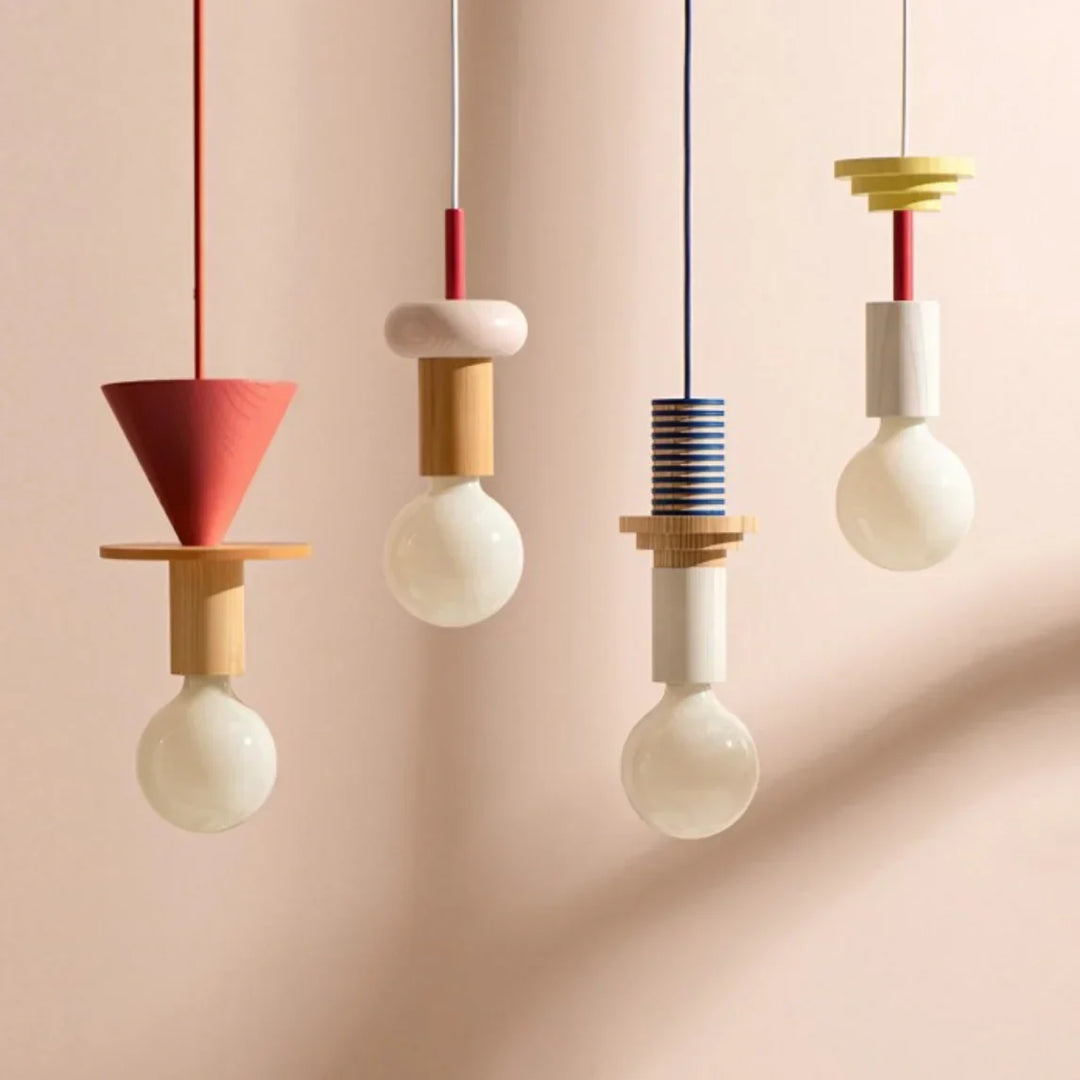 Pendant Light Wood 7.5 in to 16.5 in Multicolor Geometric Dining Living Room Ceiling Lamp Modern Home Decor | Kalsten