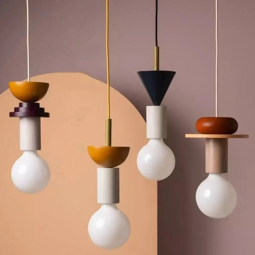 Pendant Light Wood 7.5 in to 16.5 in Multicolor Geometric Dining Living Room Ceiling Lamp Modern Home Decor | Kalsten