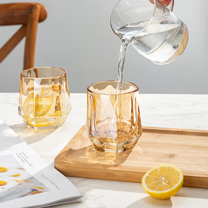Kalsten | Amber hexagonal Glass Cups