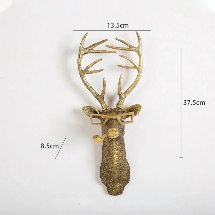 Kalsten | Antique Bronze Resin Animal Pendant Golden Deer Head Wall Storage Hook Background Wall Accessories Decorative Figures