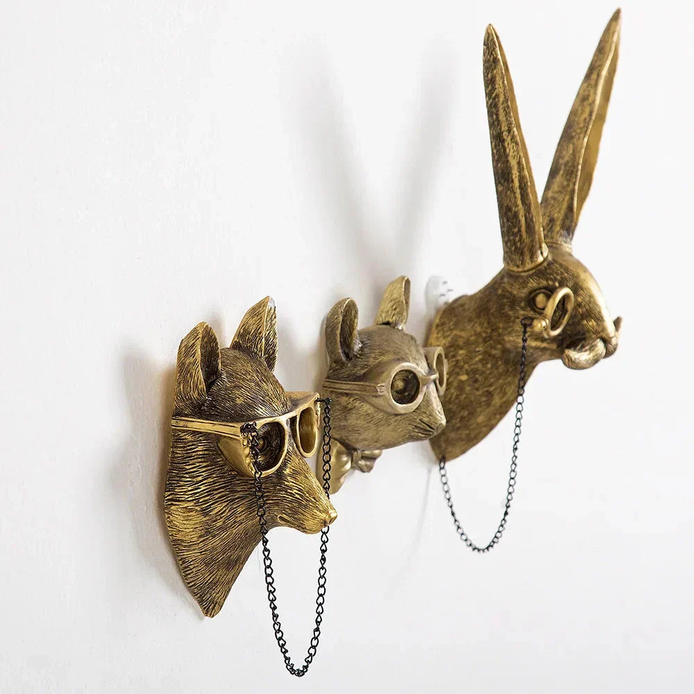 Kalsten | Antique Bronze Resin Animal Pendant Golden Deer Head Wall Storage Hook Background Wall Accessories Decorative Figures