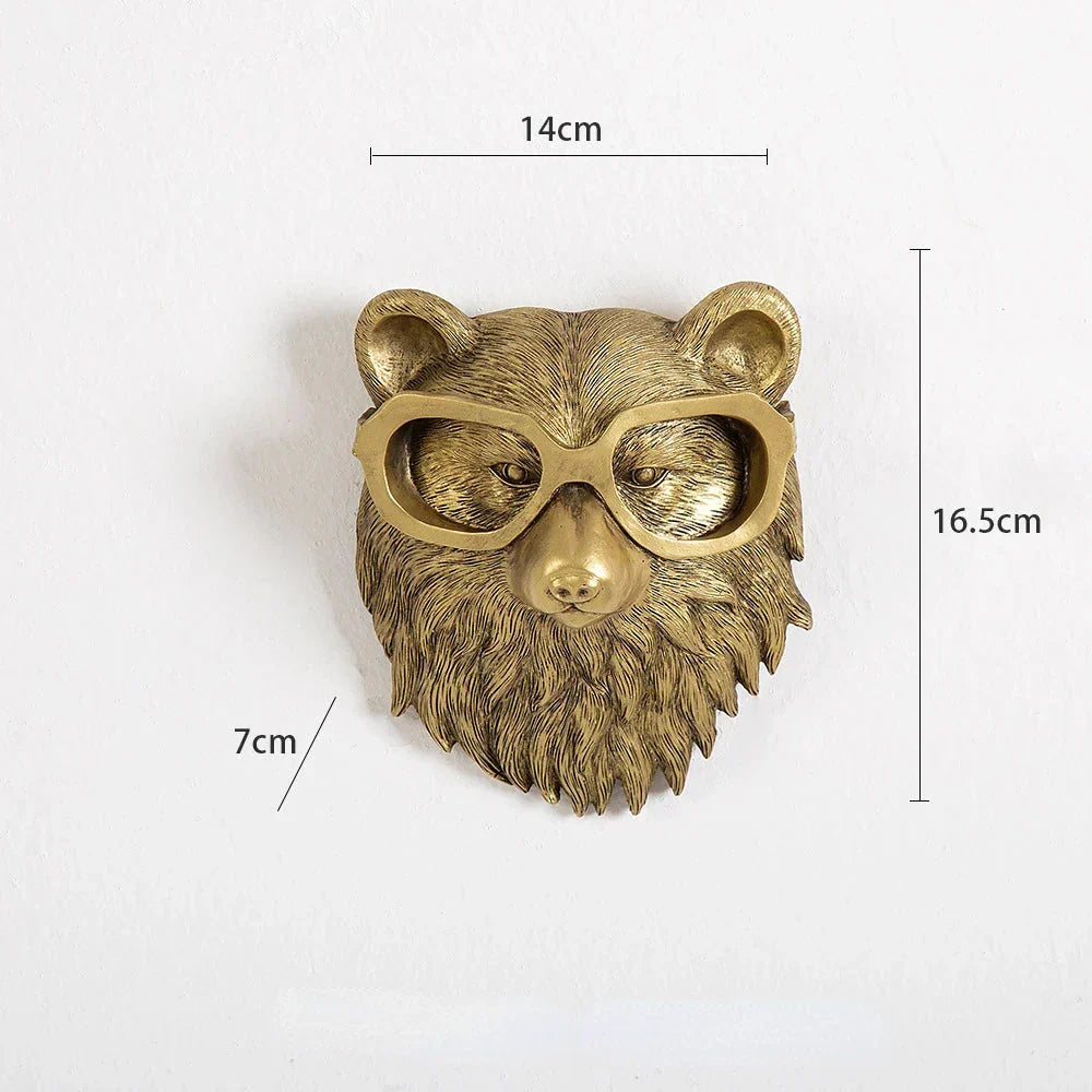 Kalsten | Antique Bronze Resin Animal Pendant Golden Deer Head Wall Storage Hook Background Wall Accessories Decorative Figures