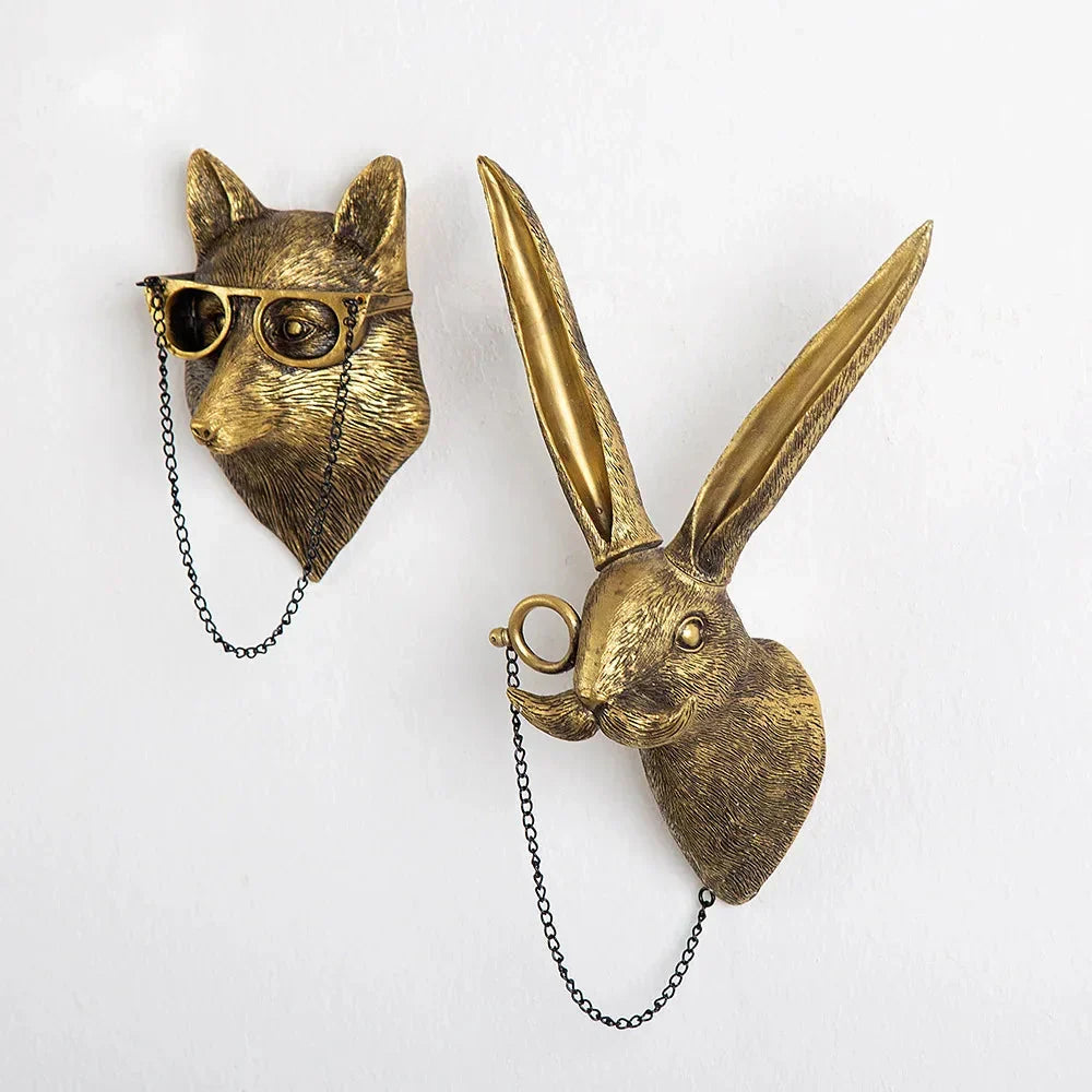 Kalsten | Antique Bronze Resin Animal Pendant Golden Deer Head Wall Storage Hook Background Wall Accessories Decorative Figures