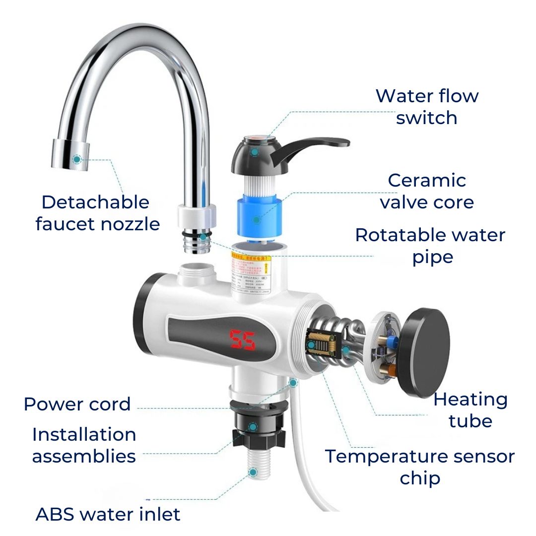 AquaSwift | Instant Hot Water Tap – Tankless Design – Compact Energy-Efficient Unit – Ideal for Kitchens & Bathrooms Kalsten