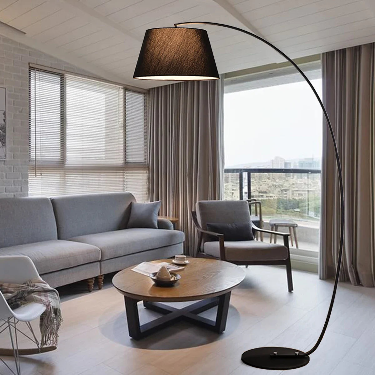 ArcoLuxe Fabric-Shade Arc Floor Lamp