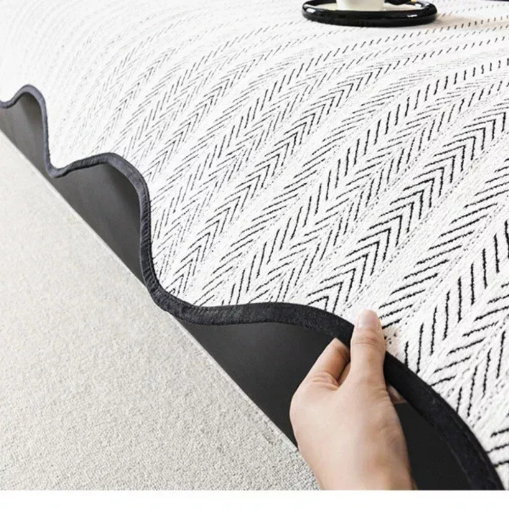 Kalsten | Aurivelle Herringbone Sofa Cover with Scalloped Edge Trim