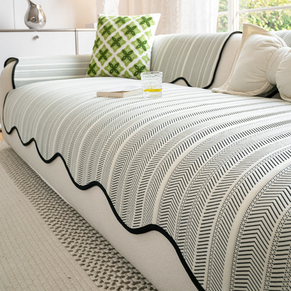 Kalsten | Aurivelle Herringbone Scallop Edge Sofa Cover