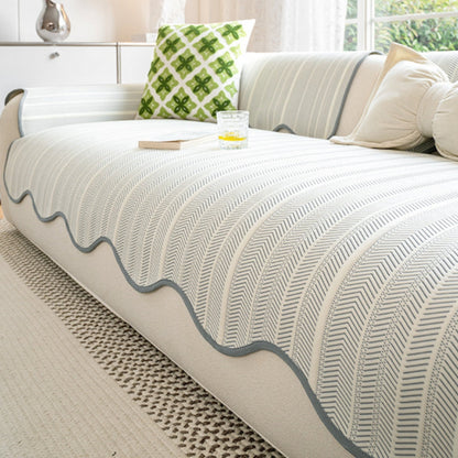 BowLift | Aurivelle Herringbone Sofa Cover with Scalloped Edge Trim