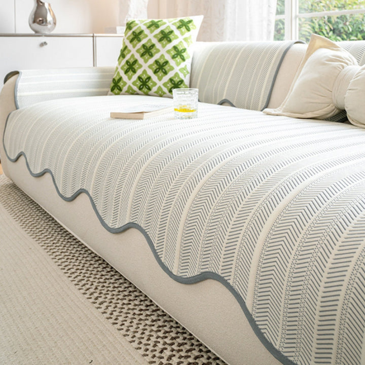 Kalsten | Aurivelle Herringbone Sofa Cover with Scalloped Edge Trim