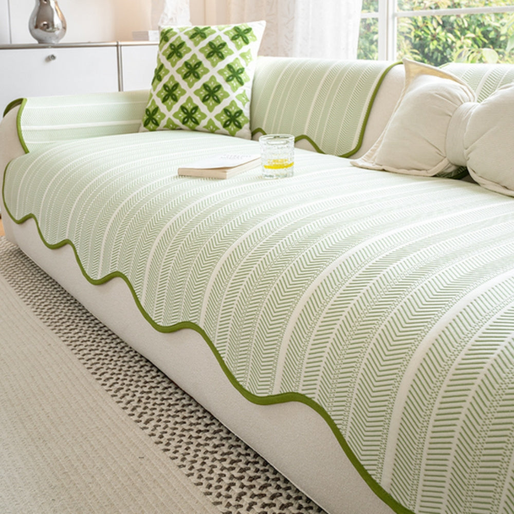 Kalsten | Aurivelle Herringbone Sofa Cover with Scalloped Edge Trim