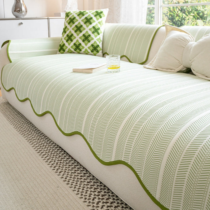 Kalsten | Aurivelle Herringbone Sofa Cover with Scalloped Edge Trim
