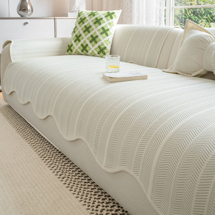 Kalsten | Aurivelle Herringbone Sofa Cover with Scalloped Edge Trim