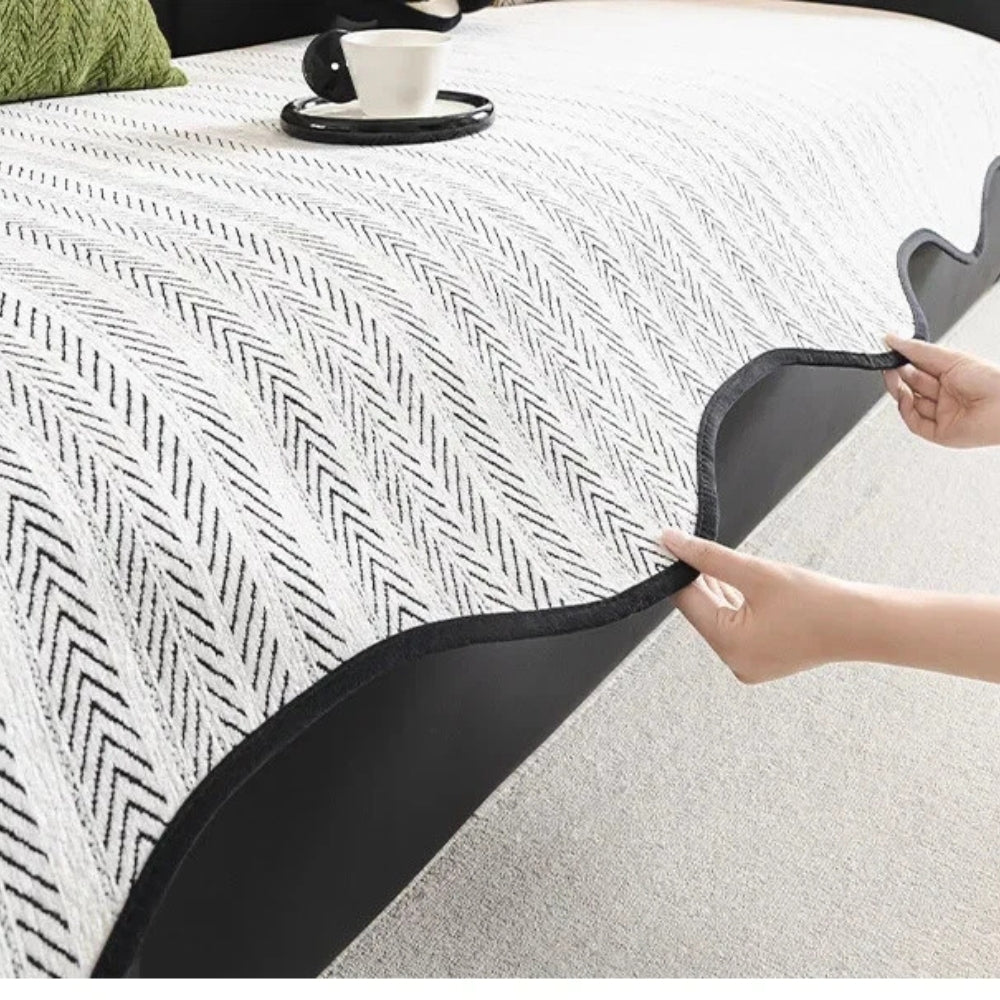 Kalsten | Aurivelle Herringbone Sofa Cover with Scalloped Edge Trim