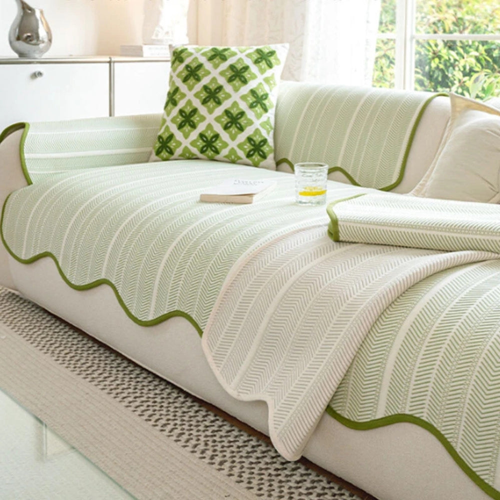 Kalsten | Aurivelle Herringbone Sofa Cover with Scalloped Edge Trim