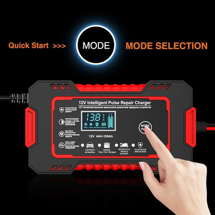 Kalsten | 12V 6A Smart Car Battery Charger | Pulse Repair, LCD Display & Fast Charging for AGM, Gel & Lead-Acid Batteries