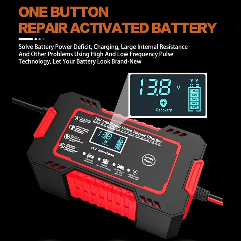 Kalsten | 12V 6A Smart Car Battery Charger | Pulse Repair, LCD Display & Fast Charging for AGM, Gel & Lead-Acid Batteries