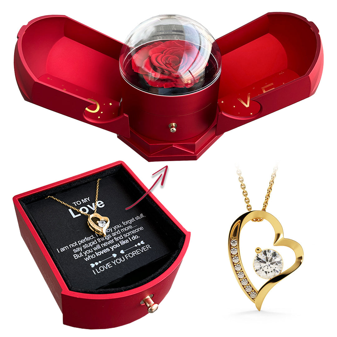 Kalsten | Eternal Rose Box "To My Love" With Diamond Heart Necklace