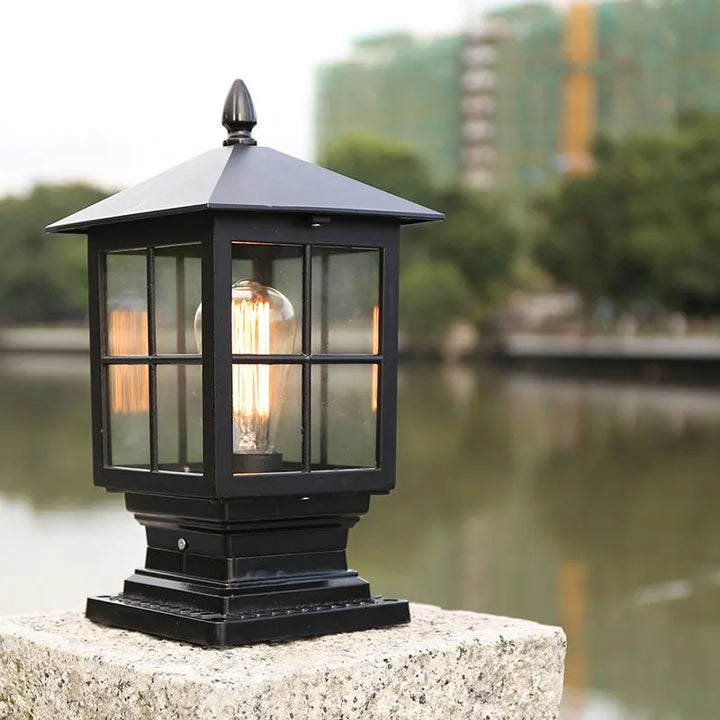 Weatherproof Outdoor Lantern on Pillar in Black Metal | Kalsten