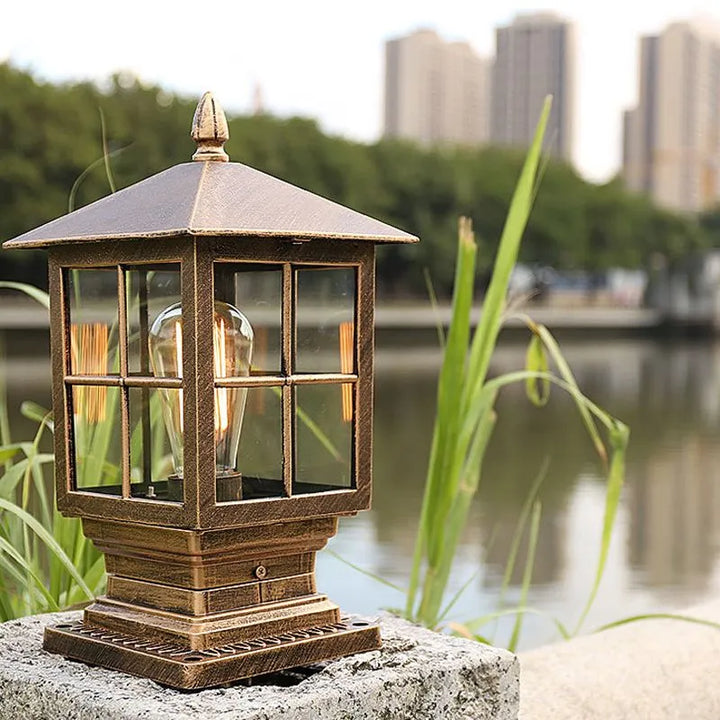 Weatherproof Outdoor Lantern on Pillar in Black Metal | Kalsten