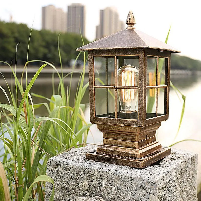 Weatherproof Outdoor Lantern on Pillar in Black Metal | Kalsten