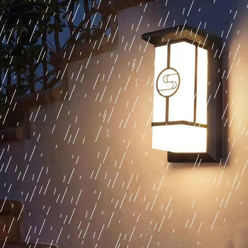 Traditional Chinese Rectangular Waterproof Aluminum Acrylic LED Wall Sconce Lamp For Outdoor Patios | Kalsten