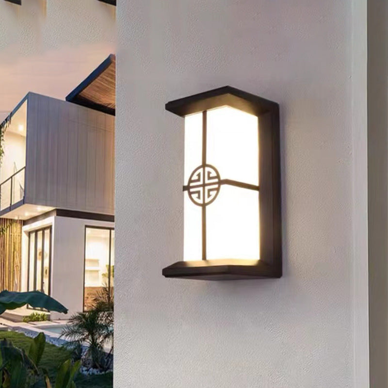 Traditional Chinese Rectangular Waterproof Aluminum Acrylic LED Wall Sconce Lamp For Outdoor Patios | Kalsten