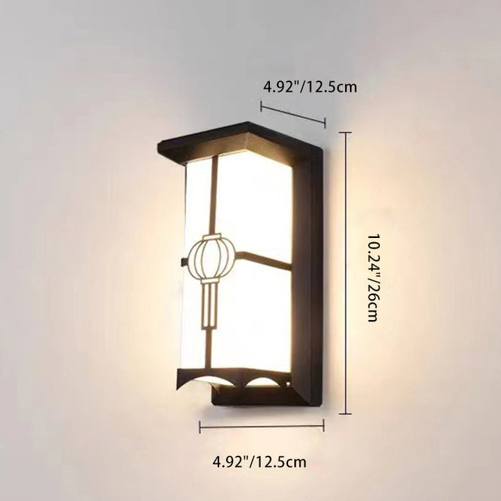 Traditional Chinese Rectangular Waterproof Aluminum Acrylic LED Wall Sconce Lamp For Outdoor Patios | Kalsten
