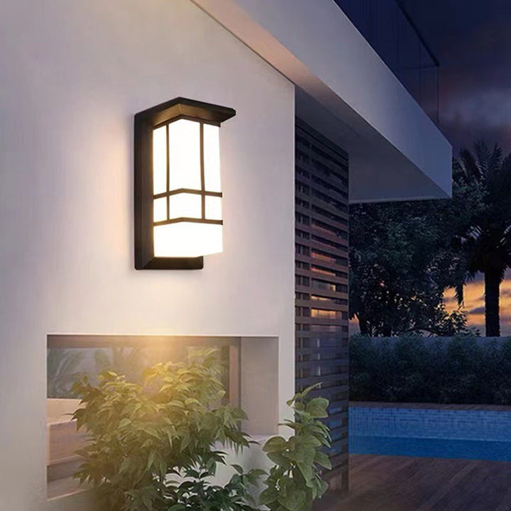 Traditional Chinese Rectangular Waterproof Aluminum Acrylic LED Wall Sconce Lamp For Outdoor Patios | Kalsten