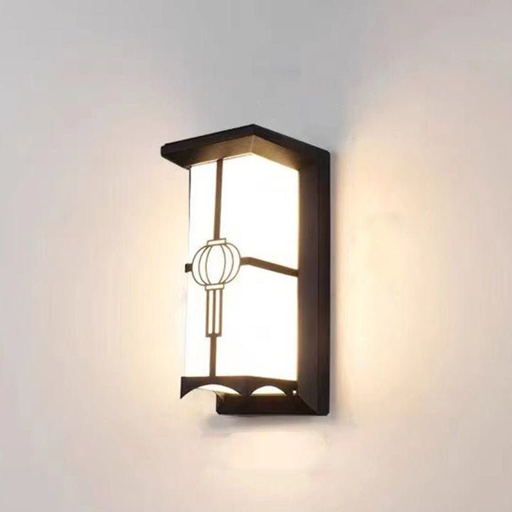 Traditional Chinese Rectangular Waterproof Aluminum Acrylic LED Wall Sconce Lamp For Outdoor Patios | Kalsten