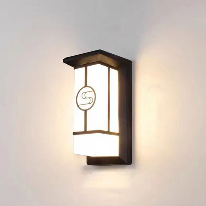 Traditional Chinese Rectangular Waterproof Aluminum Acrylic LED Wall Sconce Lamp For Outdoor Patios | Kalsten