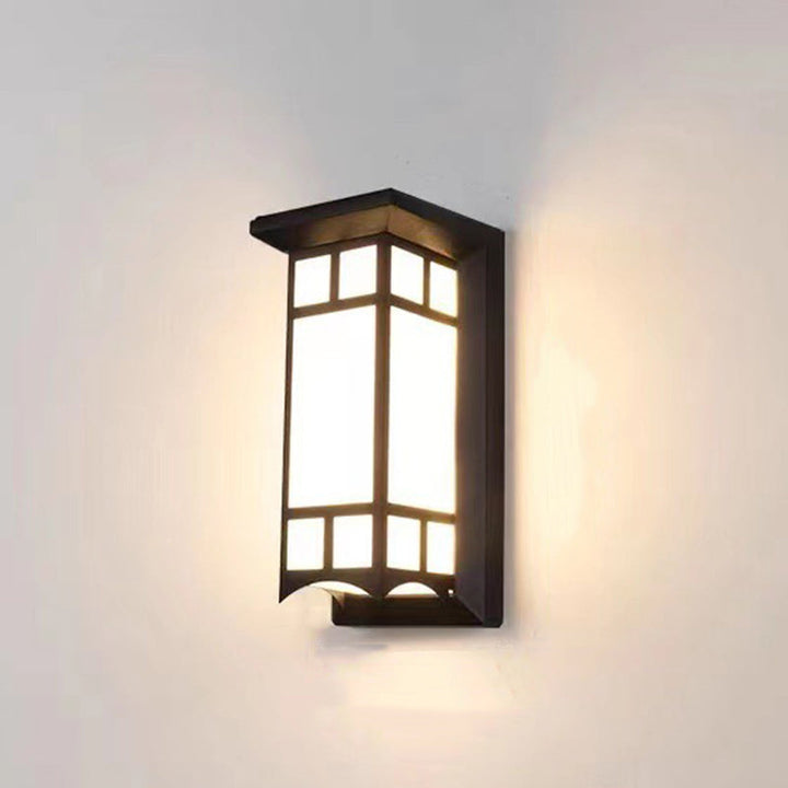 Traditional Chinese Rectangular Waterproof Aluminum Acrylic LED Wall Sconce Lamp For Outdoor Patios | Kalsten