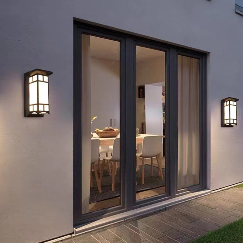Traditional Chinese Rectangular Waterproof Aluminum Acrylic LED Wall Sconce Lamp For Outdoor Patios | Kalsten