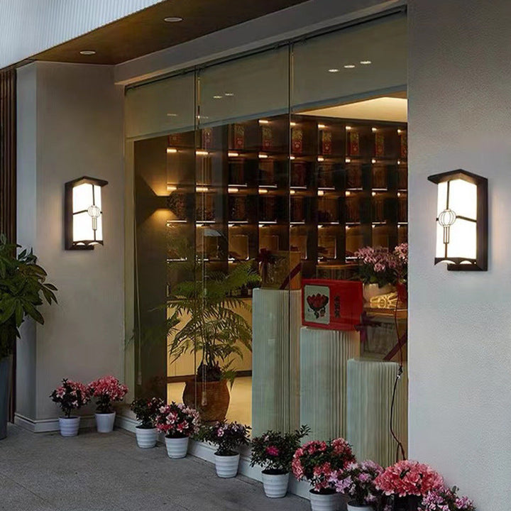 Traditional Chinese Rectangular Waterproof Aluminum Acrylic LED Wall Sconce Lamp For Outdoor Patios | Kalsten