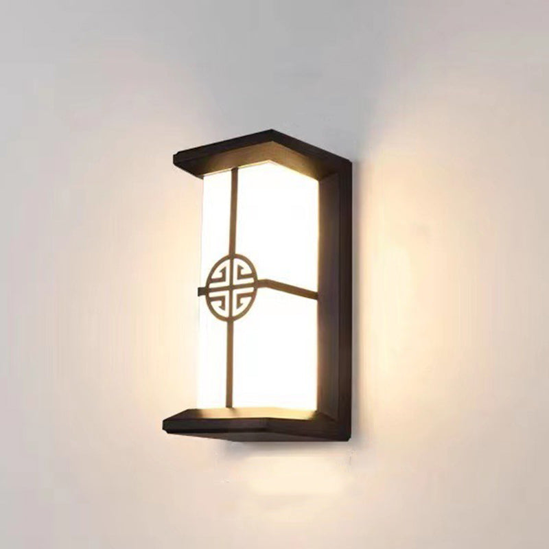 Traditional Chinese Rectangular Waterproof Aluminum Acrylic LED Wall Sconce Lamp For Outdoor Patios | Kalsten
